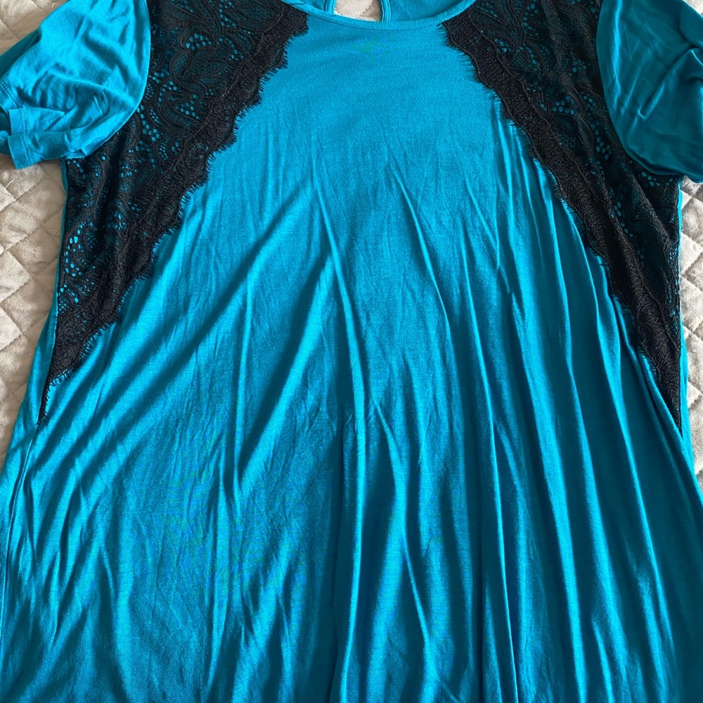 Blue with black lace T-shirt